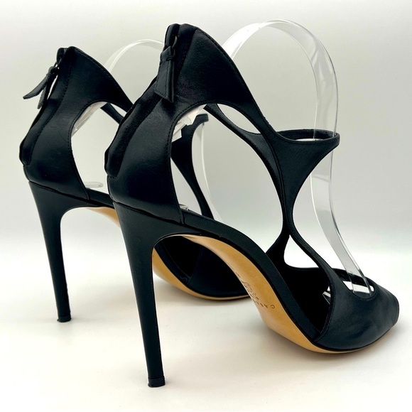 Casadei - Leather Strappy Open Toe Heels with Zipper Closure - Black - Size 8 - Picture 2 of 11